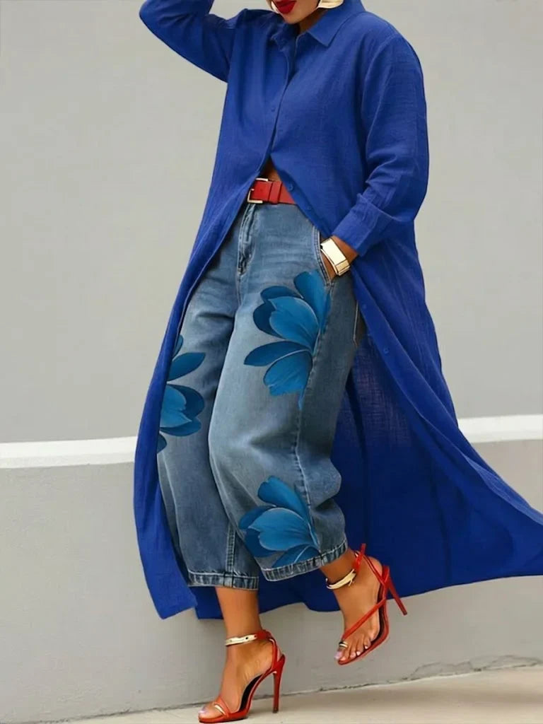 Ailinn Breathable Linen Shirt Dress & Floral Denim Set