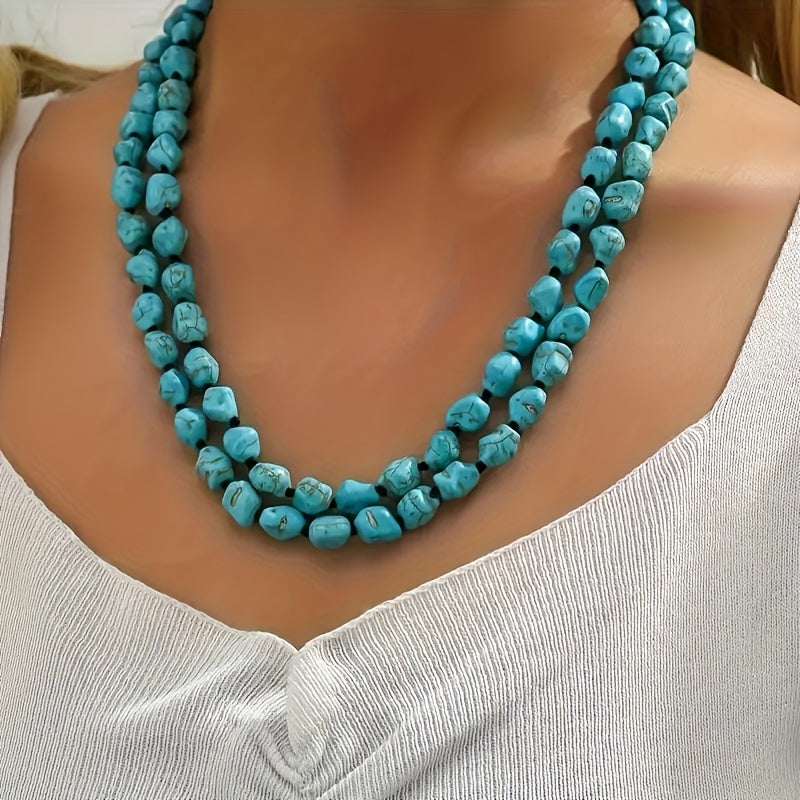 Sara — Turquoise & Natural Stone Double-Layer Bohemian Necklace