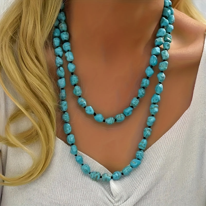 Sara — Turquoise & Natural Stone Double-Layer Bohemian Necklace