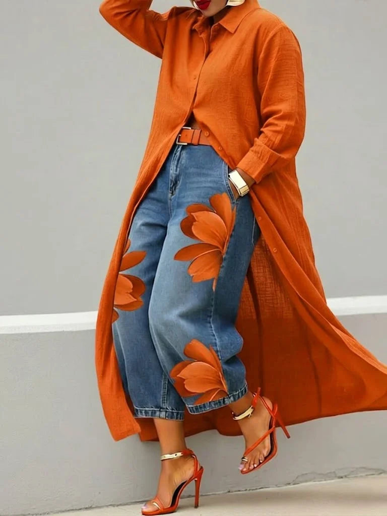 Ailinn Breathable Linen Shirt Dress & Floral Denim Set