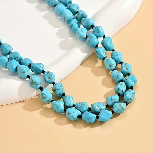Sara — Turquoise & Natural Stone Double-Layer Bohemian Necklace