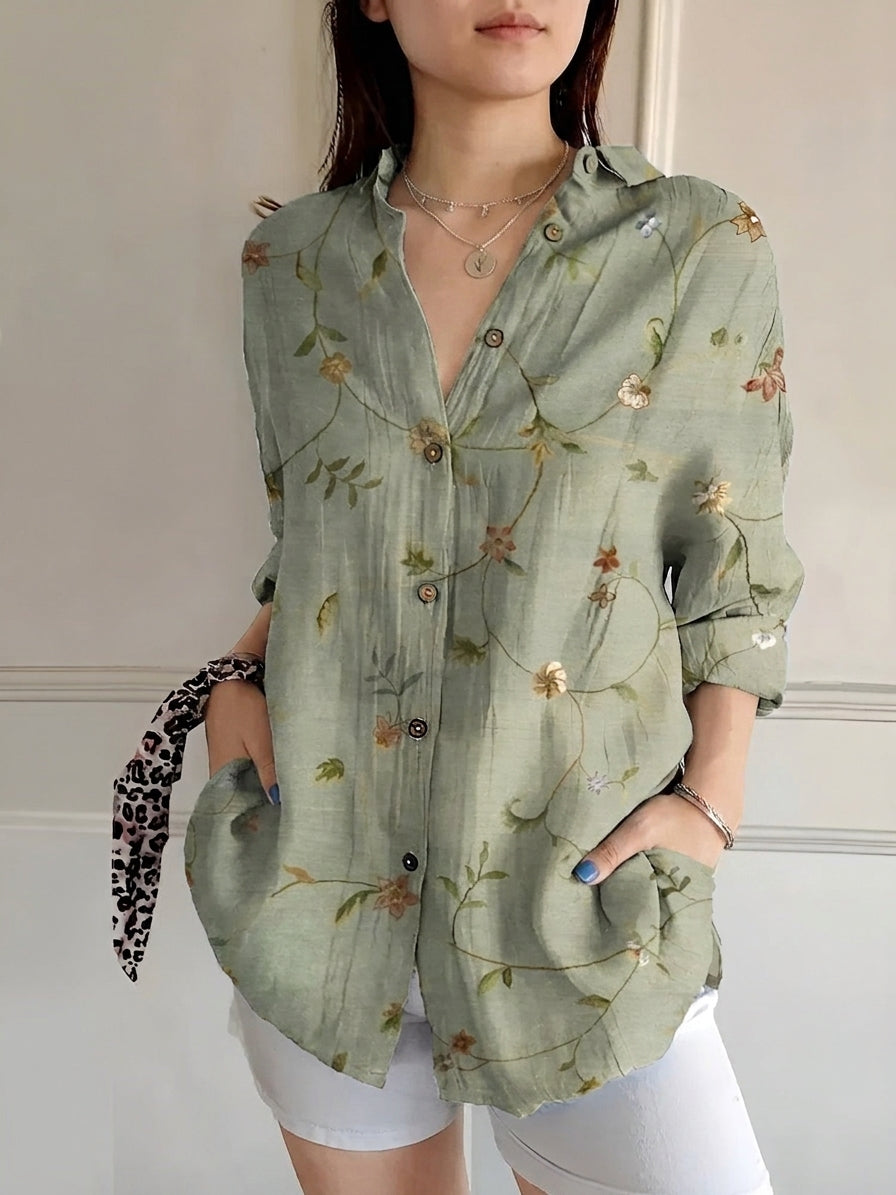 French Vintage-Style Floral Blouse