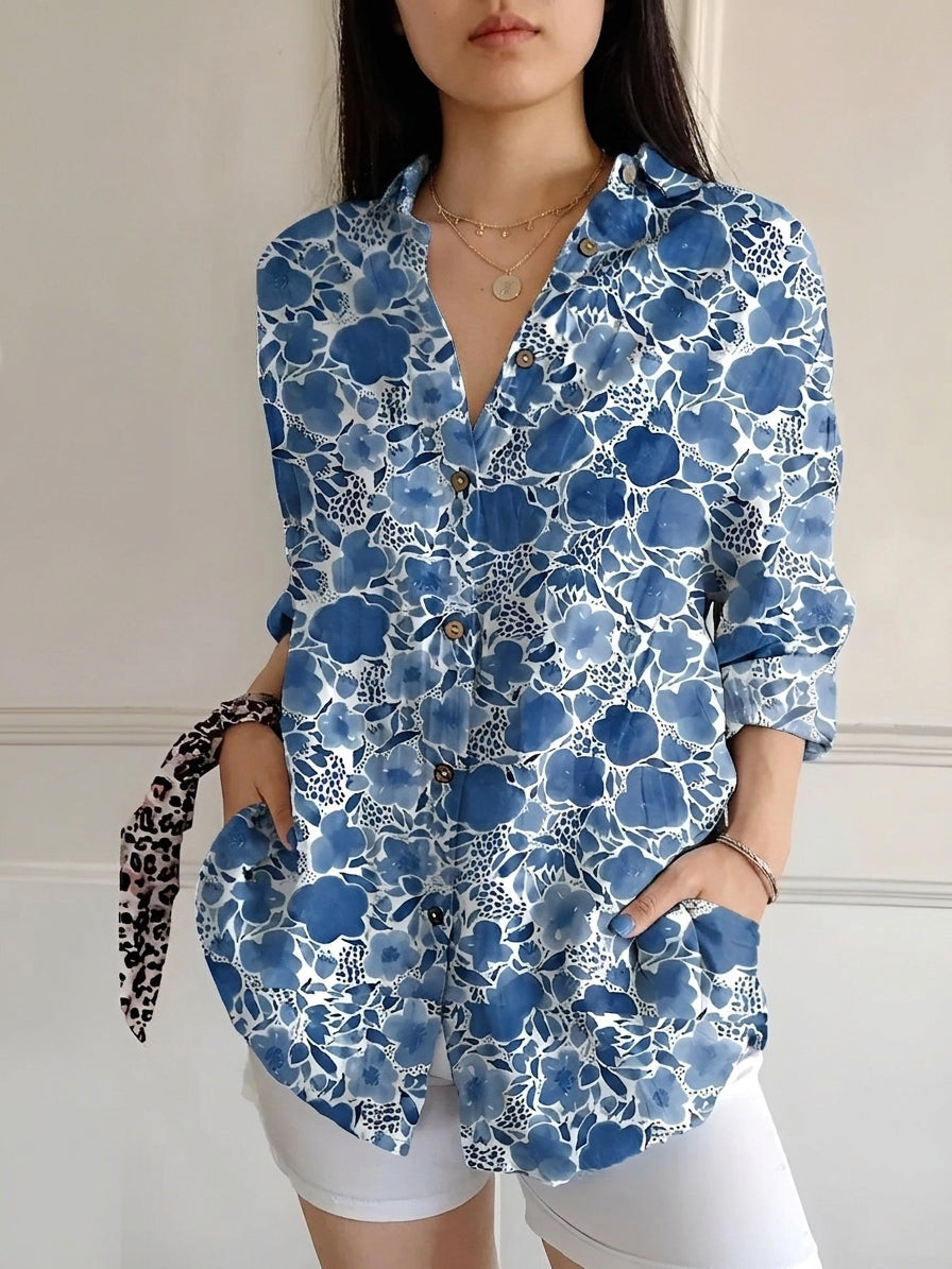 French Vintage-Style Floral Blouse