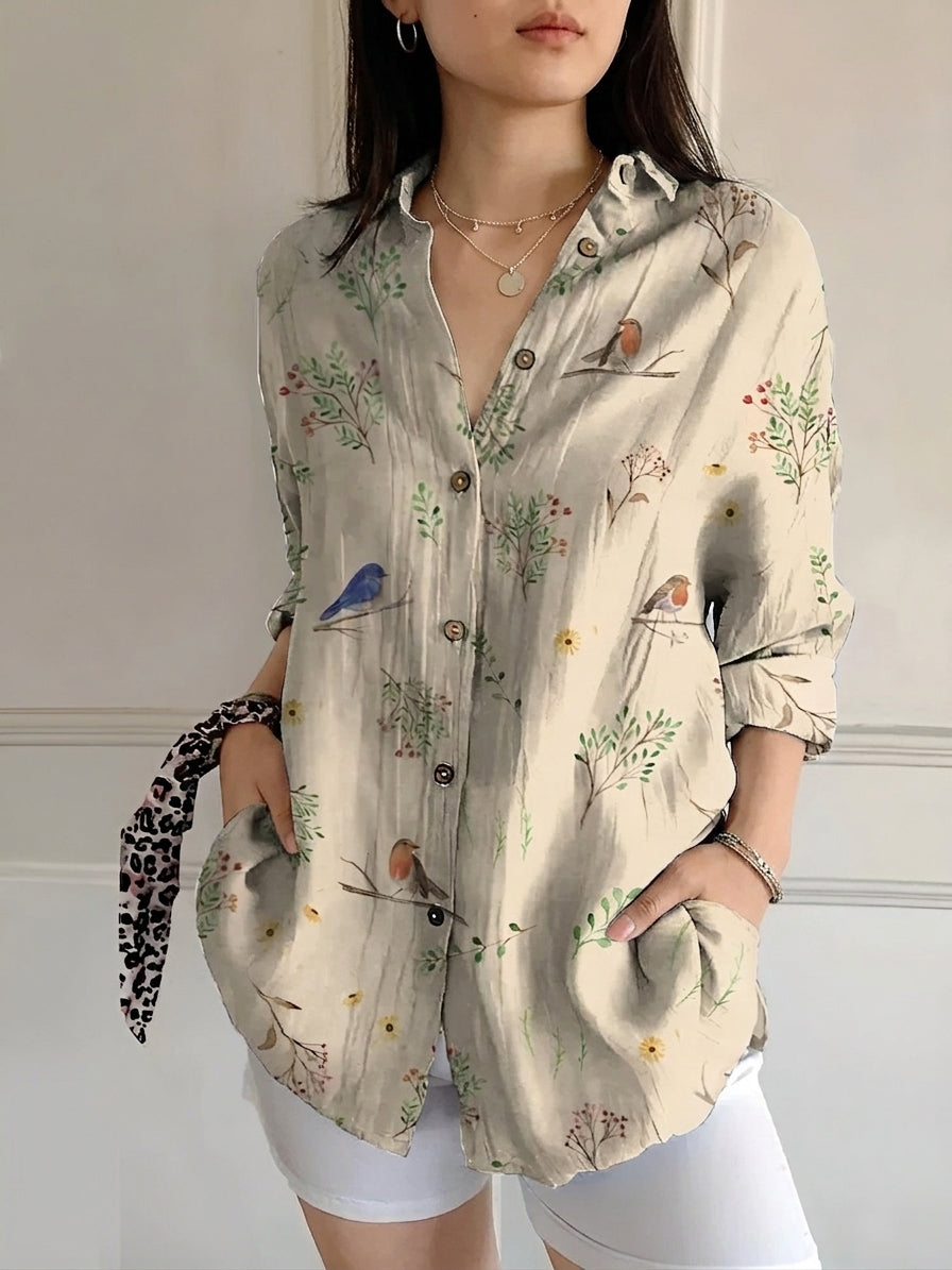 French Vintage-Style Floral Blouse