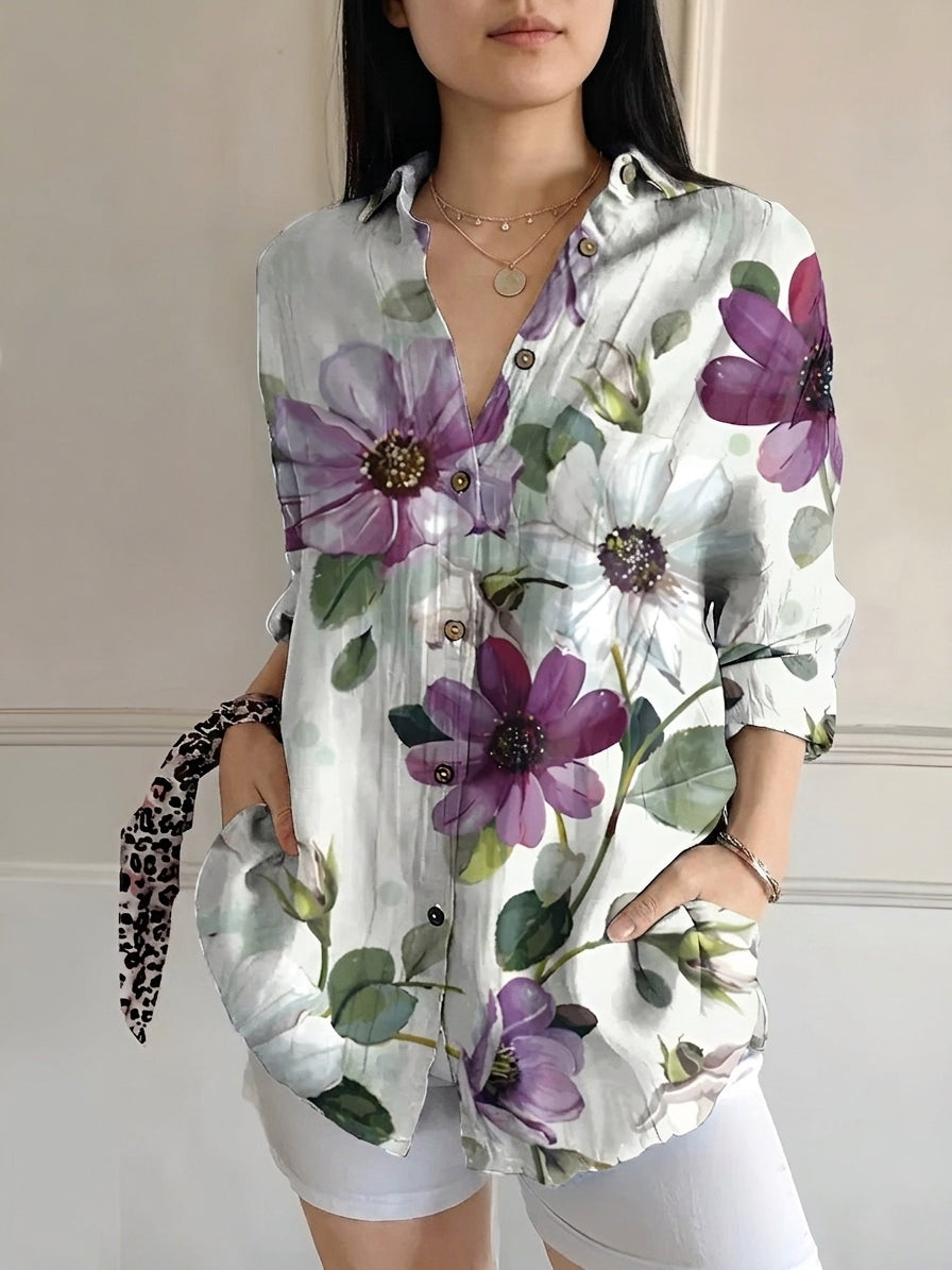French Vintage-Style Floral Blouse