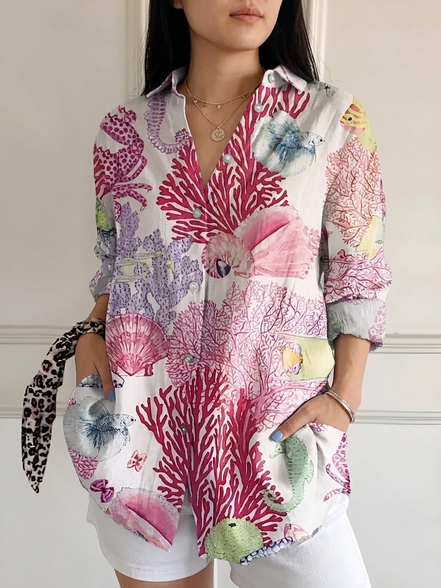 French Vintage-Style Floral Blouse