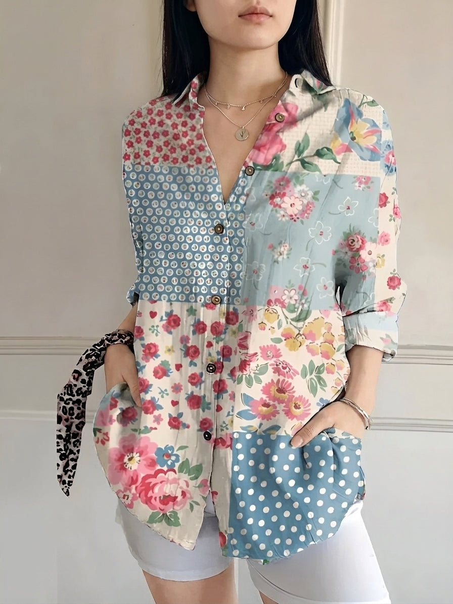 French Vintage-Style Floral Blouse