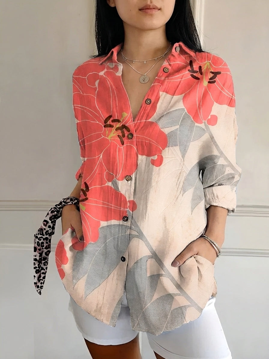 French Vintage-Style Floral Blouse
